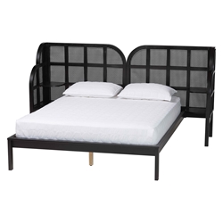 Baxton Studio Cascadia Mid-Century Modern Ebony Black Wood Queen Size Wingback Platform Bed